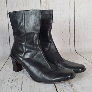 Cole Haan Black Side Zip Block Heel Black Booties